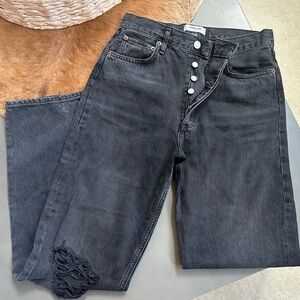 Agolde Black Straight Leg Jeans Distressed